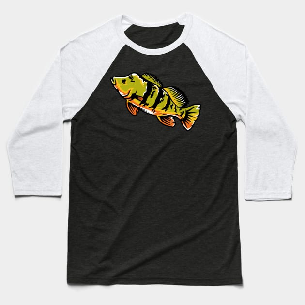 Peacock Bass Fish Baseball T-Shirt by Shankara